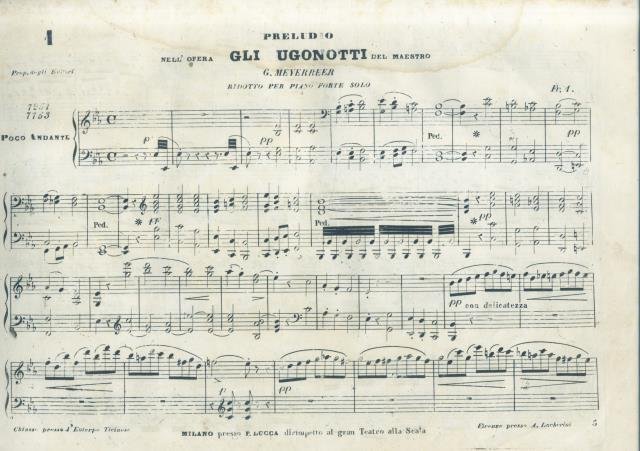 GLI UGONOTTI (1836). Opera in cinque Atti. Riduzione per Pianoforte …