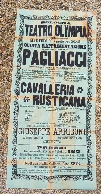 Grande Manifesto originale per una esecuzione di "Pagliacci" di Ruggero …
