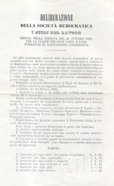 I FIGLI DEL LAVORO. Deliberazione della Società Democratica emessa nella …