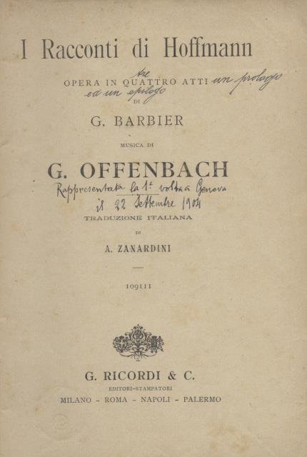 I RACCONTI DI HOFFMANN (1881). Libretto d'Opera. Opera in quattro …