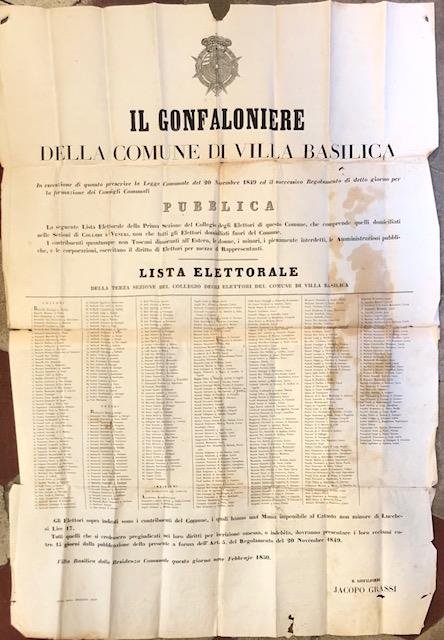 IL GONFALONIERE DELLA COMUNE DI VILLA BASILICA. Lista elettorale della …