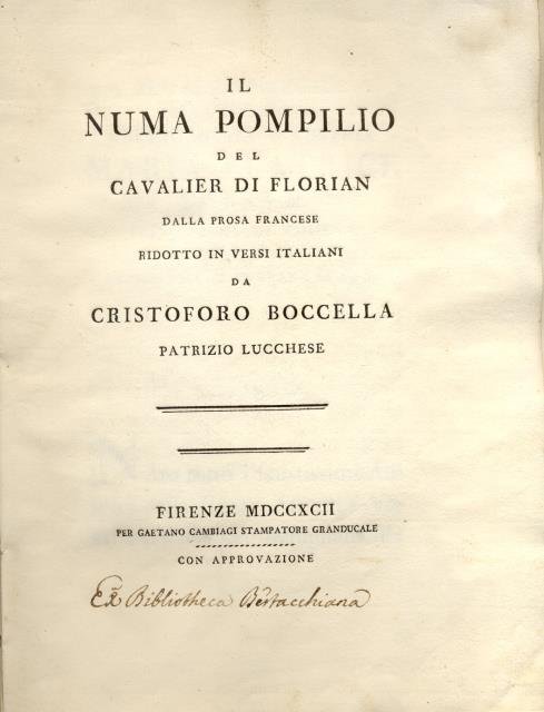 IL NUMA POMPILIO. Dalla prosa francese ridotto in versi italiani …