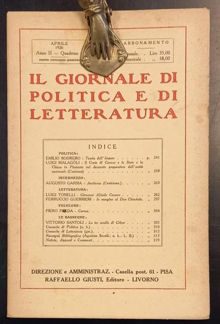 IN MARGINE AL DON CHISCIOTTE. Saggio contenuto in "Il giornale di politica e di letteratura", n°4, 1926.