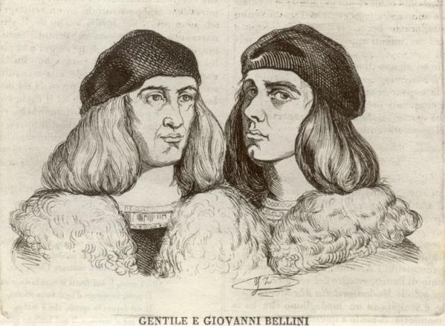 Incisione raffigurante i pittori Gentile e Giovanni Bellini (Venezia, rispettivamente 1429-1507 e ? -1516).