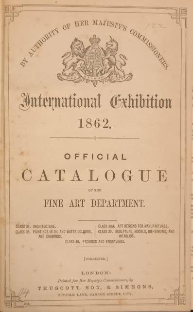 INTERNATIONAL EXHIBITION 1862. Official Catalogue of the Fine Art Department.