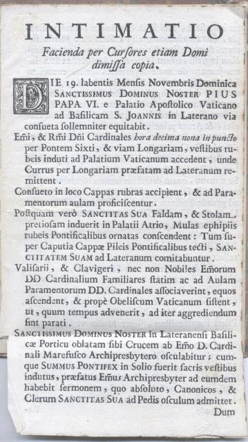 INTIMATIO FACIENDA PER CURSORES ETIAM DOMI DIMISSA COPIA. (1725).