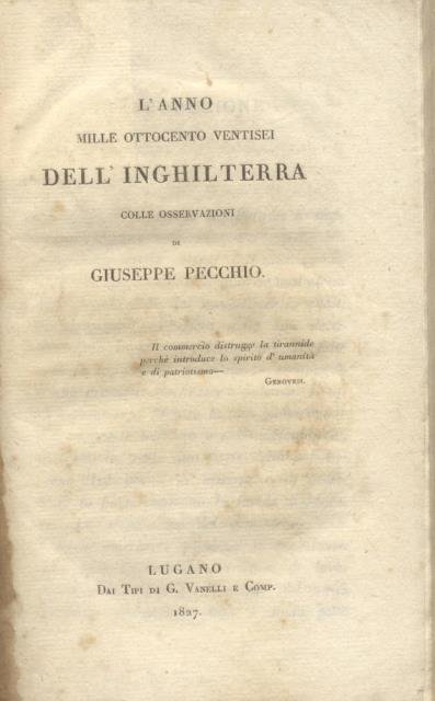 L'ANNO MILLE OTTOCENTO VENTISEI DELL'INGHILTERRA. Colle osservazioni. | Immagine principale