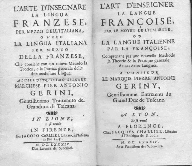 L'ARTE D'INSEGNARE LA LINGUA FRANZESE. O vero LA LINGUA ITALIANA …