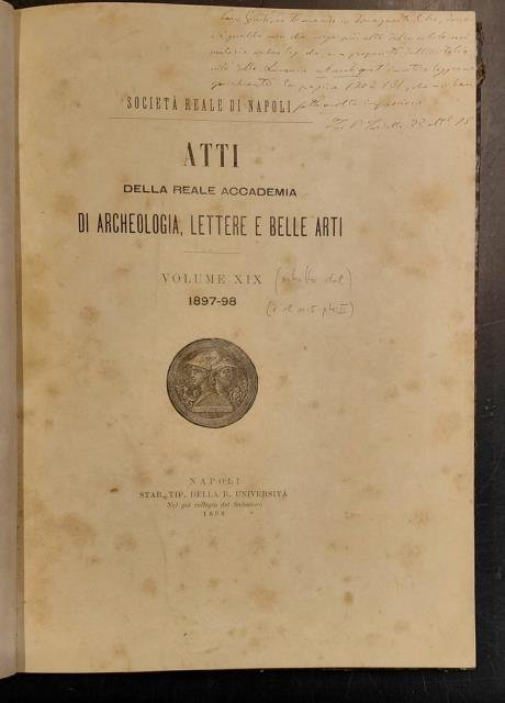 LA CERAMICA ANTICA NELL'ITALIA MERIDIONALE. Memoria premiata dalla R. Accademia. | Immagine principale