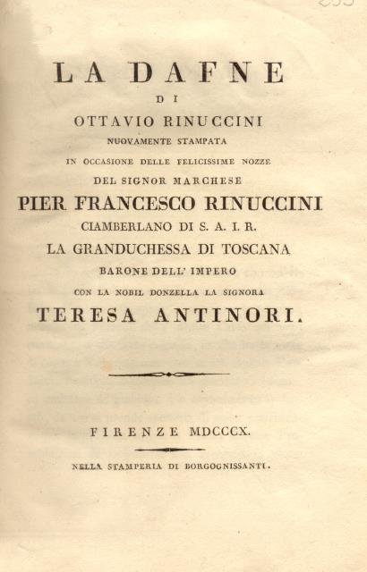 LA DAFNE DI OTTAVIANO RINUCCINI.
