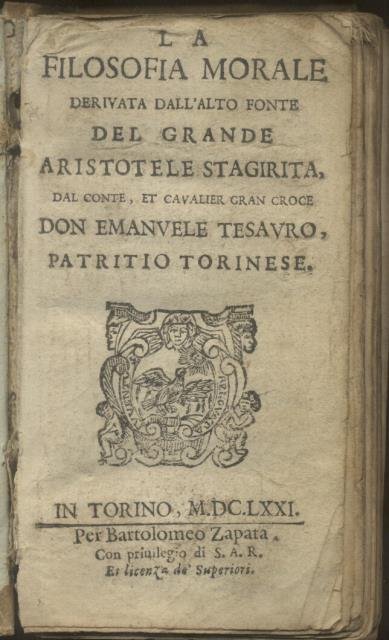 LA FILOSOFIA MORALE. Derivata dall'alto fonte del grande Aristotele stagirita.
