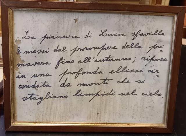 LA PIANURA DI LUCCA SFAVILLA LE MESSI. Citazione manoscritta a pennarello di mano di Mario Tobino. 1980 circa.