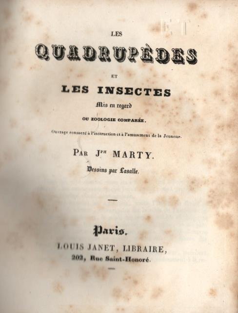 LES QUADRUPÈDES ET LES INSECTES. Mis en regard, ou Zoologie …