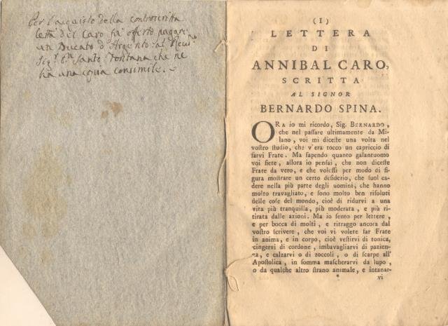 LETTERA DI ANNIBAL CARO SCRITTA AL SIGNOR BERNARDO SPINA. | Immagine principale