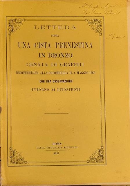 LETTERA SOPRA UNA CISTA PRENESTINA IN BRONZO ORNATA DI GRAFFITI. … | Immagine principale