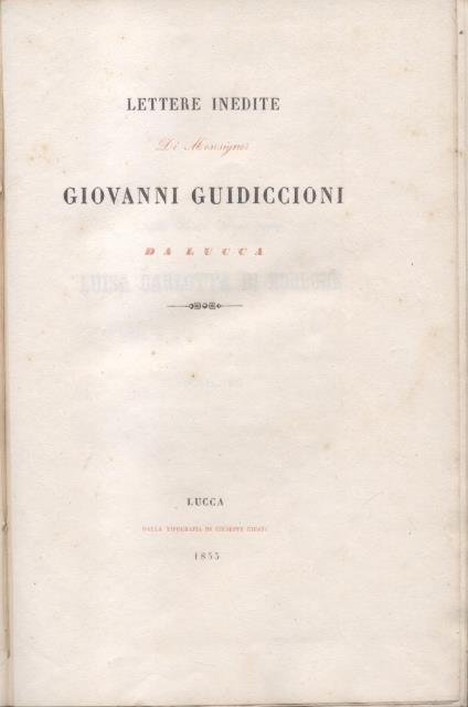 LETTERE INEDITE DI MONSIGNOR GIOVANNI GUIDICCIONI DA LUCCA. | Immagine principale