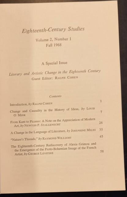 LITERARY AND ARTISTIC CHANGE IN THE EIGHTEENTH CENTURY. A special …