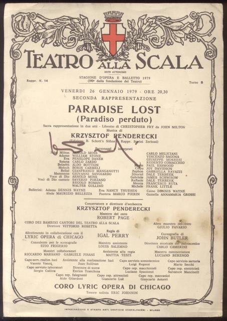 Locandina originale del 26 gennaio 1979 per la prima esecuzione …