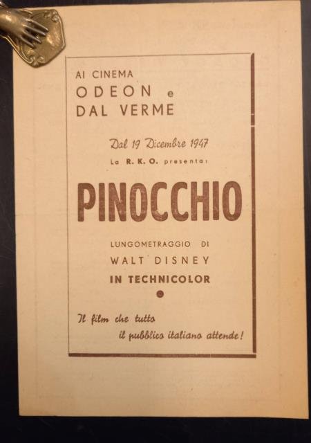 Locandina originale per la proiezione del film "Pinocchio", lungometraggio di …