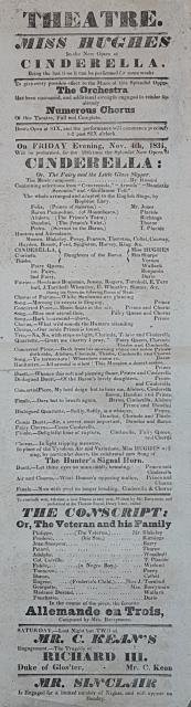 Locandina originale per una esecuzione di "Cenerentola" di Gioacchino Rossini al "Theatre Royal" [Her Majesty's Theatre], Drury Lane, a Londra, 4 novembre 1831.