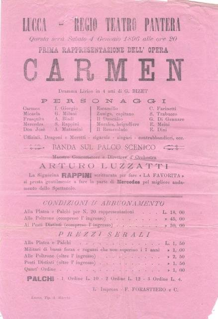 Locandina originale per una rappresentazione dell'opera "Carmen" di Georges Bizet …