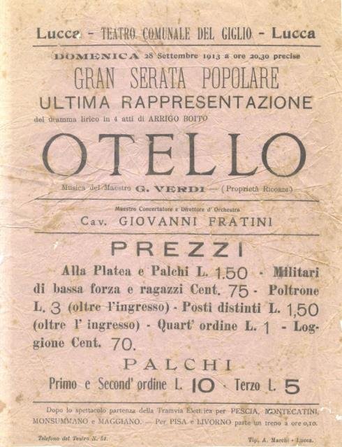 Locandina originale per una rappresentazione dell'opera "Otello" di Giuseppe Verdi …