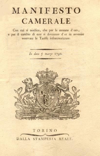 MANIFESTO CAMERALE CON CUI SI NOTIFICA CHE, PER LE MONETE …