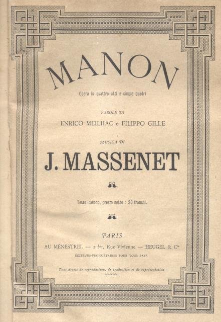 MANON (1884). Opera in quattro atti e cinque quadri di … | Immagine principale