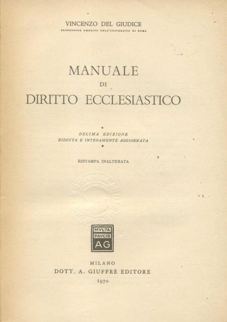 MANUALE DI DIRITTO ECCLESIASTICO.