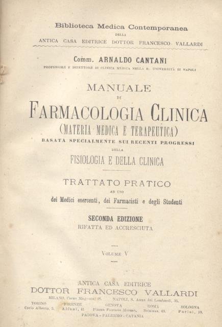 MANUALE DI FARMACOLOGIA CLINICA. Materia medica e terapeutica, basata specialmente … | Immagine principale