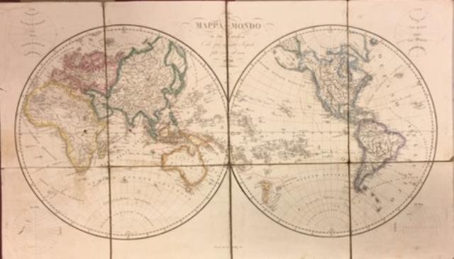 MAPPAMONDO IN DUE EMISFERI. Con le più recenti scoperte fatte sino all'anno 1846.