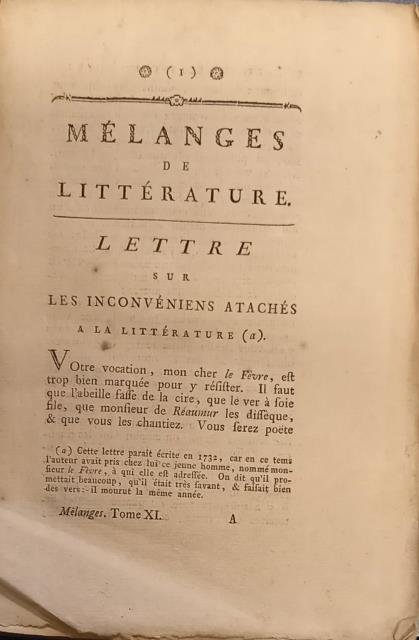 MÉLANGES DE LITTÉRATURE. Tome onzieme.