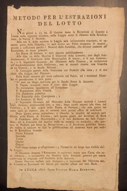 Metodo per l'estrazioni del lotto a Lucca.