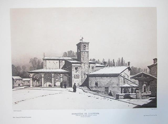 MONASTERE DE L'AVERNA (Fonde en 1213 par Saint Francois D'Assise). Province du Casentino. Riproduzione tratta dall'album "La Toscane" di André Durand.