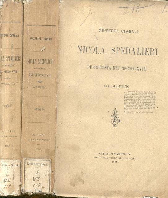 NICOLA SPEDALIERI PUBBLICISTA DEL SECOLO XVIII.