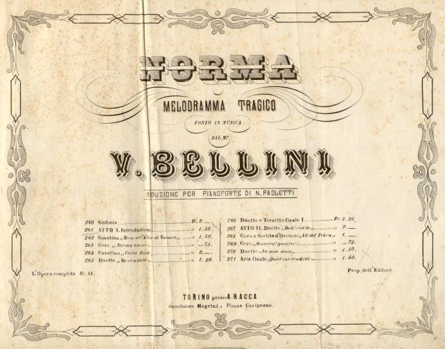 NORMA (1831). Melodramma tragico. Introduzione dell'Atto I, ridotta per Pianoforte …