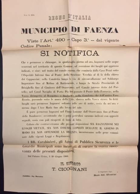 NOTIFICAZIONE CHE SEGNALA I LUOGHI PUBBLICI OVE E' VIETATO BAGNARSI. …