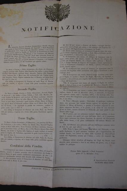 Notificazione del 12 dicembre 1824 della Soprintendenza Generale delle RR.Possessioni …