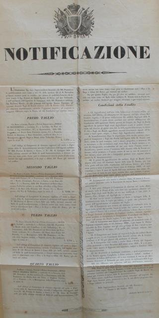 Notificazione del 20 ottobre 1847 della Soprintendenza Generale delle RR.Possessioni …