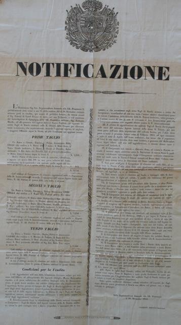 Notificazione del 5 novembre 1848 della Soprintendenza Generale delle RR.Possessioni …