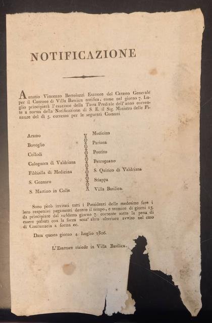 NOTIFICAZIONE PER L'ESAZIONE DELLA TASSA PREDIALE. Per le comuni di: …