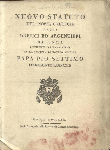 NUOVO STATUTO DEL NOBIL COLLEGIO DEGLI OREFICI ED ARGENTIERI DI … | Immagine principale