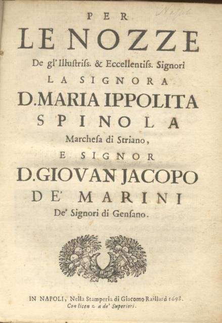 PER LE NOZZE DE GL'ILLUSTRISS. & ECCELLENTISS. SIGNORI LA SIGNORA … | Immagine principale