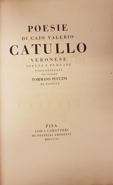POESIE DI CAJO VALERIO CATULLO VERONESE. Scelte e purgate, volgarizzate … | Immagine principale