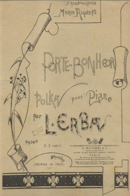 PORTE BONHEUR. Polka pour Piano. databile 1888-1898 (Pl.n°94340).