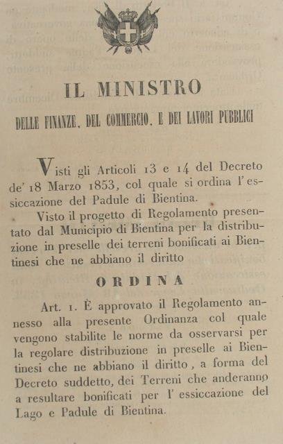 Regolamento per la divisione in preselle dei terreni bonificati che …