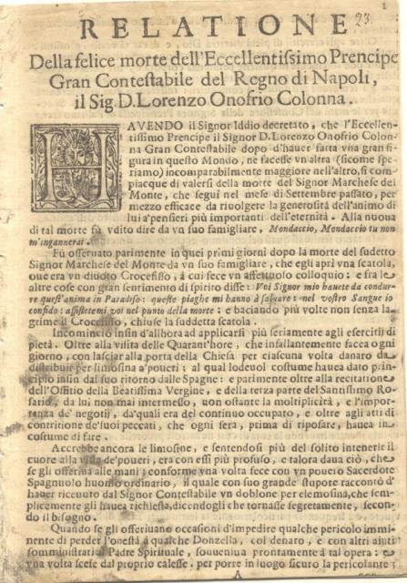 Relatione della felice morte dell'eccellentissimo prencipe gran contestabile del Regno …