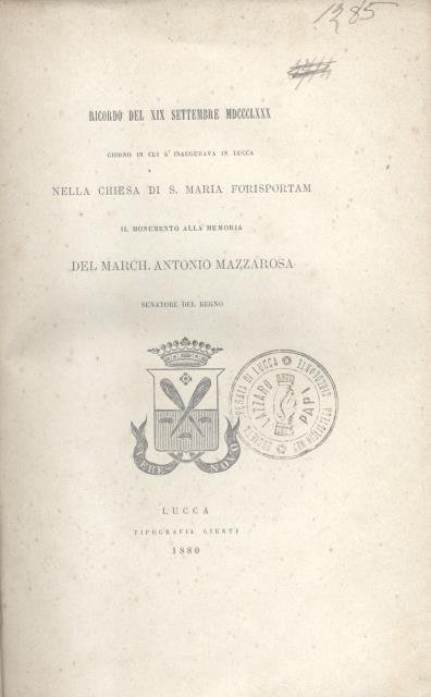 Ricordo del XIX Settembre 1880, giorno in cui si inaugurava … | Immagine principale