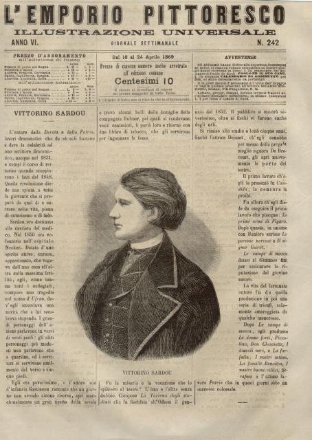Ritratto di Victorien Sardou. Xilografia al frontespizio de "L'Emporio Pittoresco …