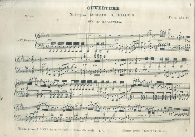 ROBERTO IL DIAVOLO (1831). Opera in cinque Atti. Riduzione per …